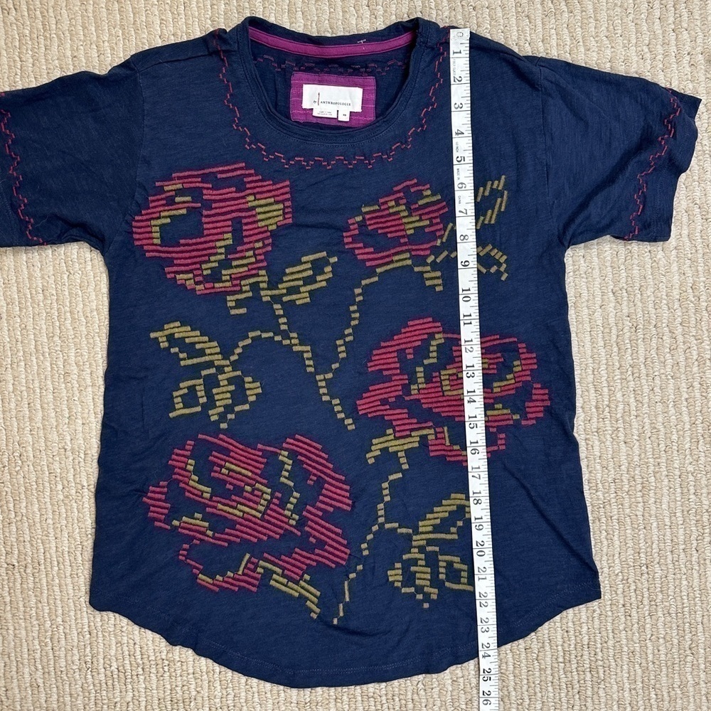 by Anthropologie Alice Embroidered Crew Neck Cotton Short Sleeve Top Size XS - Picture 12 of 12